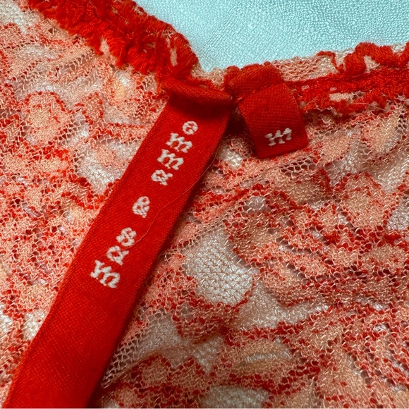 Red lace halter top sheer tie front coral small festival - Picture 4 of 11